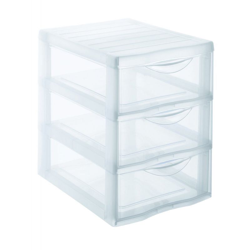 Mini boîte de rangement en plastique 3 tiroirs transparent