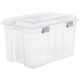 COFFRE DE RANGEMENT 60L TRANSPARENT MALLE AVEC POIGNEE ET COUVERCLE FERMETURE CLIPS