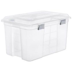 COFFRE DE RANGEMENT 60L TRANSPARENT MALLE AVEC POIGNEE ET COUVERCLE