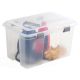 COFFRE DE RANGEMENT 60L TRANSPARENT MALLE AVEC POIGNEE ET COUVERCLE FERMETURE CLIPS