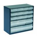 RACK METAL BLEU 306x150x h282mm AVEC 16 TIROIRS TRANSPARENTS