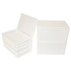 LOT DE 6 BACS ALIMENTAIRE BLANCS 600X400MM AVEC POIGNEES FERMEES ET COUVERCLE