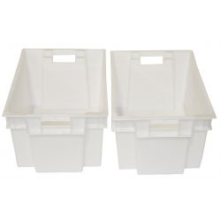 LOT DE 2 BACS ALIMENTAIRE BLANCS 600X400MM AVEC POIGNEES OUVERTES 50L