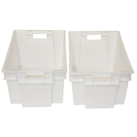 LOT DE 2 BACS ALIMENTAIRE BLANCS 600X400MM AVEC POIGNEES OUVERTES 50L