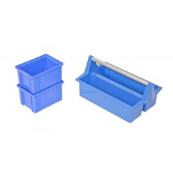 LOT DE 2 BACS BLEU EMPILABLES + 1 CAISSE BLEU AVEC POIGNEE