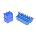 LOT DE 2 BACS BLEU EMPILABLES + 1 CAISSE BLEU AVEC POIGNEE